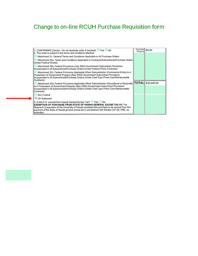 RCUH Purchase Requisition Form screenshot