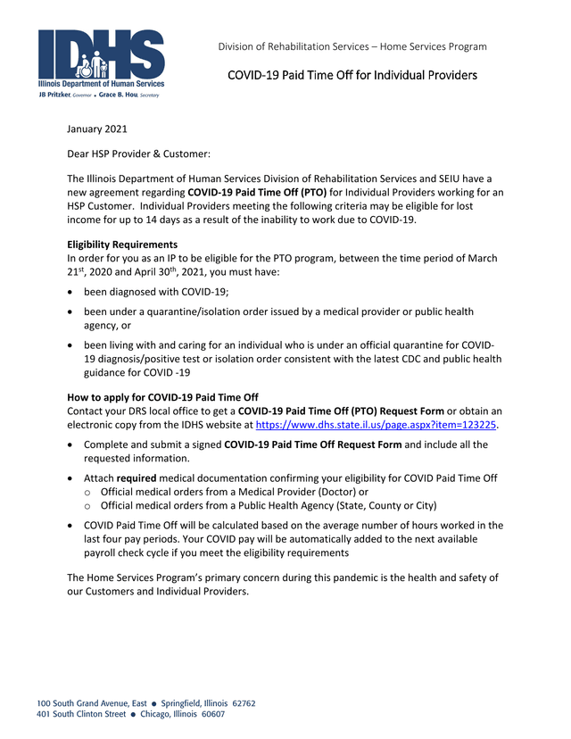 COVID 19 Paid Time Off For Individual Providers screenshot