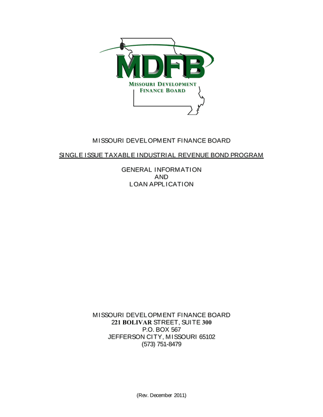 Single Issue Taxable Industrial Revenue Bond Program Application screenshot