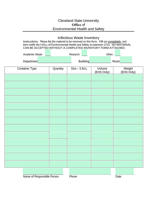 Infectious Waste Inventory screenshot