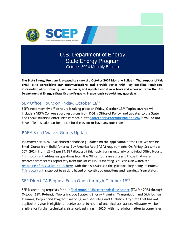 State Energy Program October 2024 Monthly Bulletin screenshot