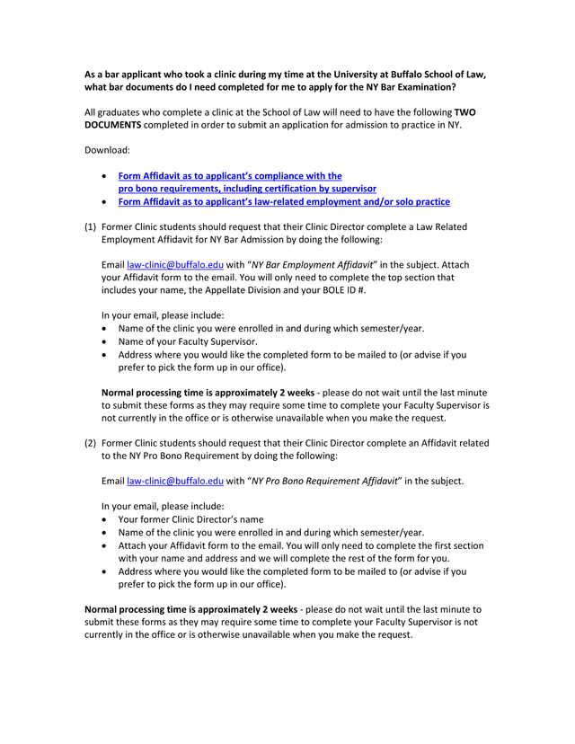 NY Bar Examination Application Documents For Clinic Students screenshot