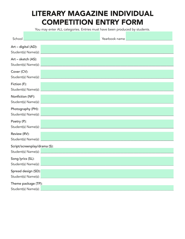 LITERARY MAGAZINE INDIVIDUAL COMPETITION ENTRY FORM screenshot