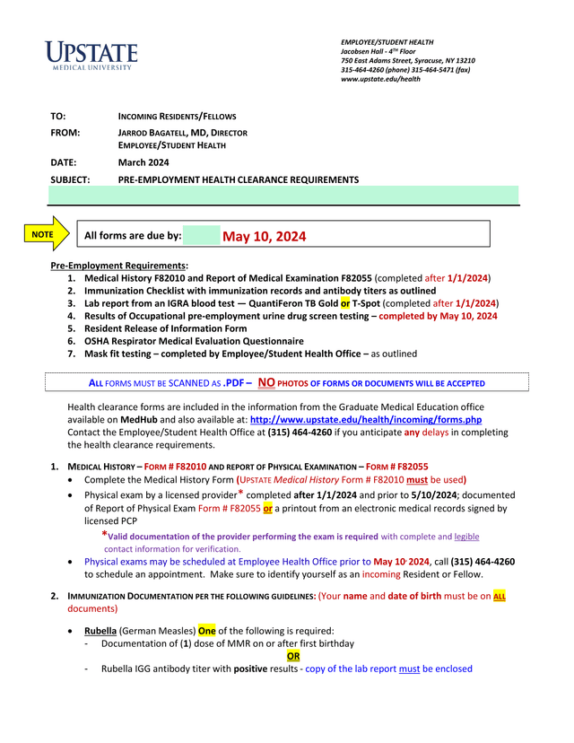 Pre Employment Health Clearance Requirements screenshot