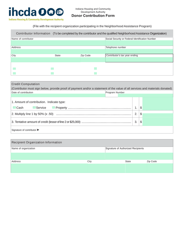 Donor Contribution Form screenshot