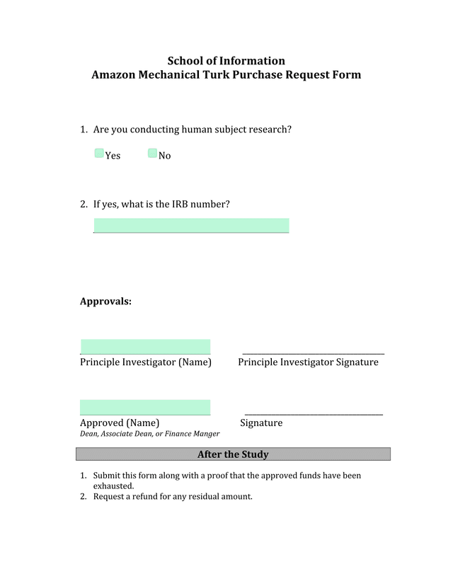 Amazon Mechanical Turk Purchase Request Form screenshot