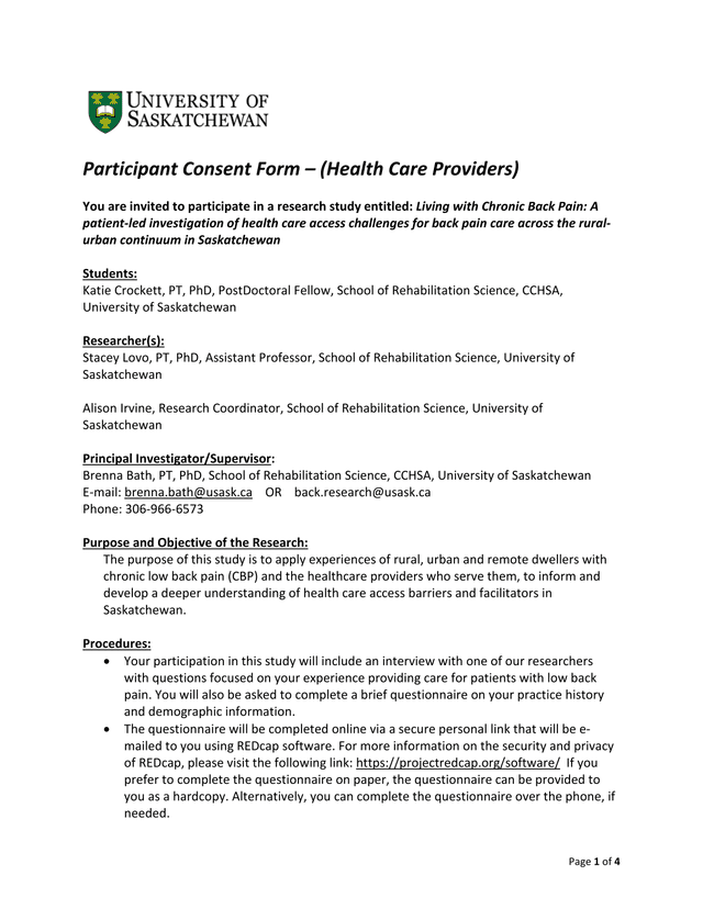 Participant Consent Form  (Health Care Providers) screenshot
