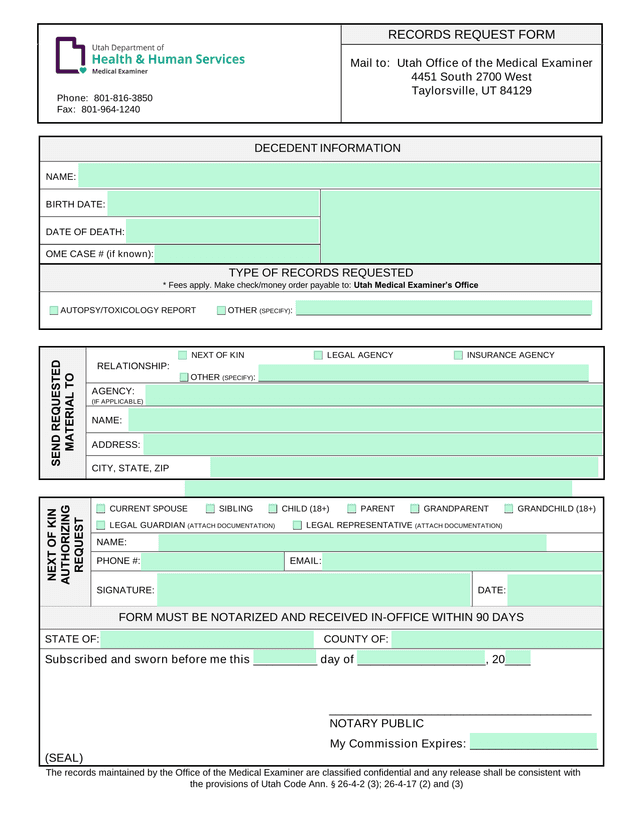 RECORDS REQUEST FORM screenshot