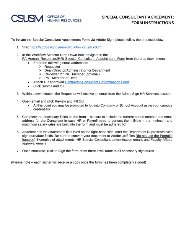 Special Consultant Appointment Form screenshot