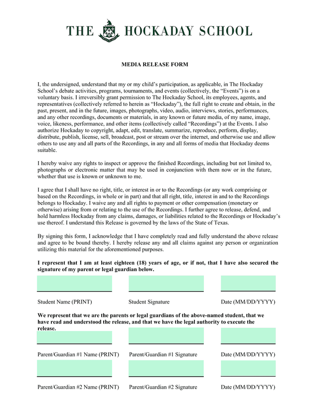 MEDIA RELEASE FORM screenshot