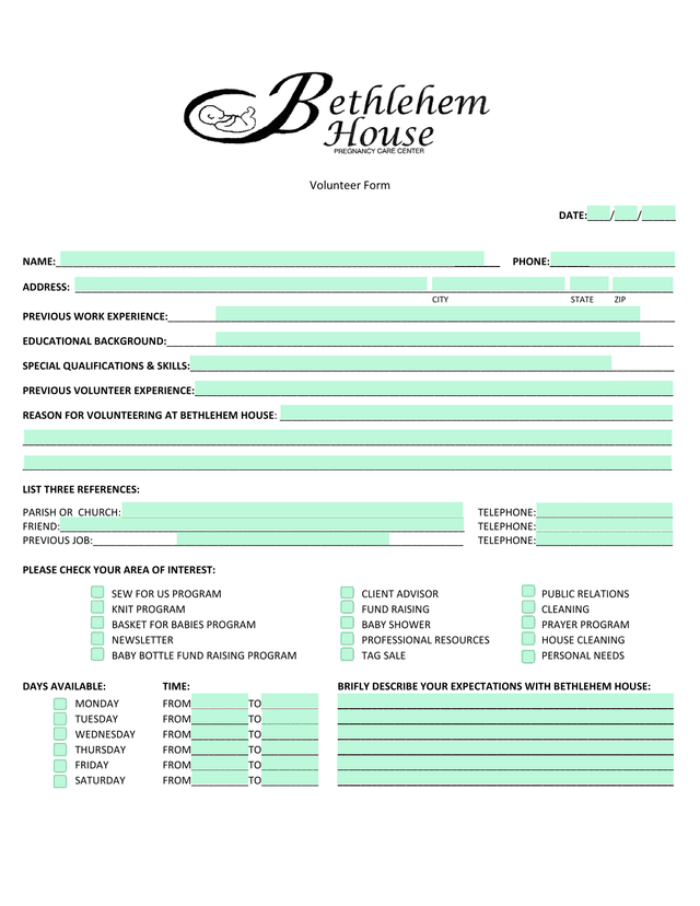 Volunteer Form screenshot