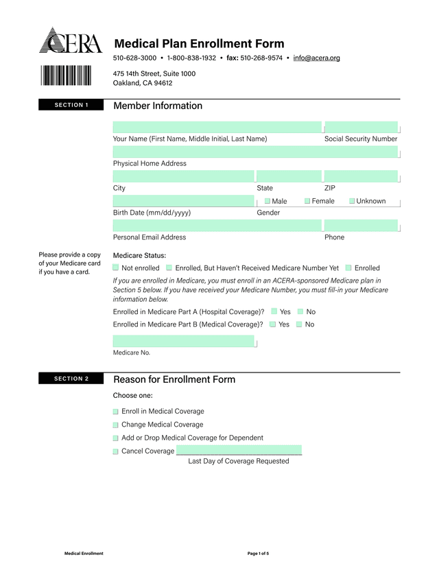 Medical Plan Enrollment Form screenshot