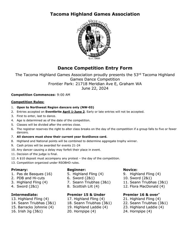 Dance Competition Entry Form screenshot