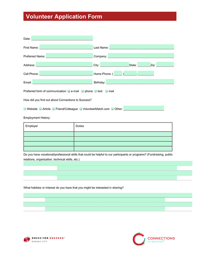 Volunteer Application Form screenshot