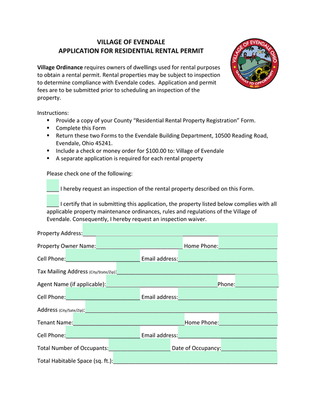 Application For Residential Rental Permit screenshot