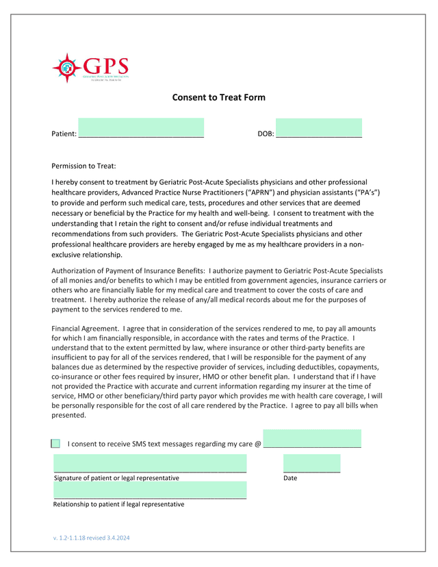 Consent To Treat Form screenshot