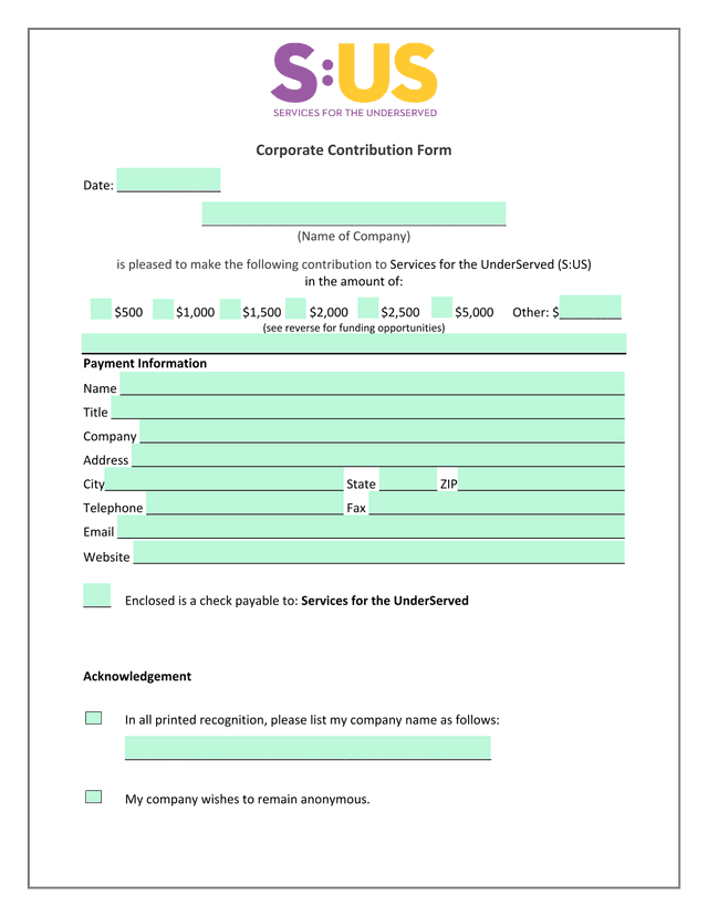 Corporate Contribution Form screenshot
