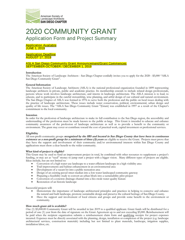 2020 COMMUNITY GRANT Application Form And Project Summary screenshot