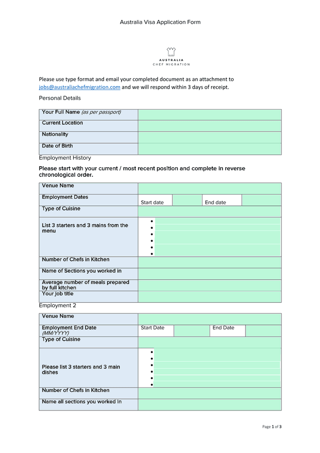 Australia Visa Application Form screenshot