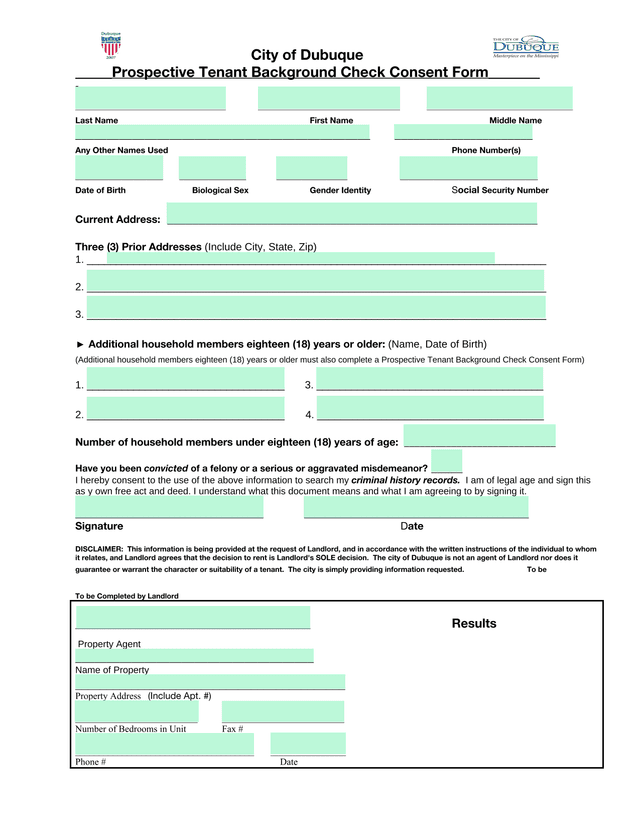 Prospective Tenant Background Check Consent Form screenshot
