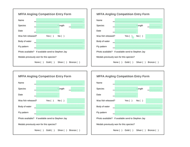 MFFA Angling Competition Entry Form screenshot