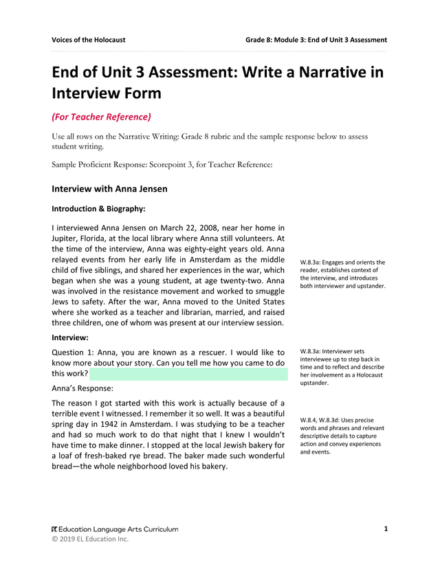 End Of Unit 3 Assessment Write A Narrative In Interview Form screenshot