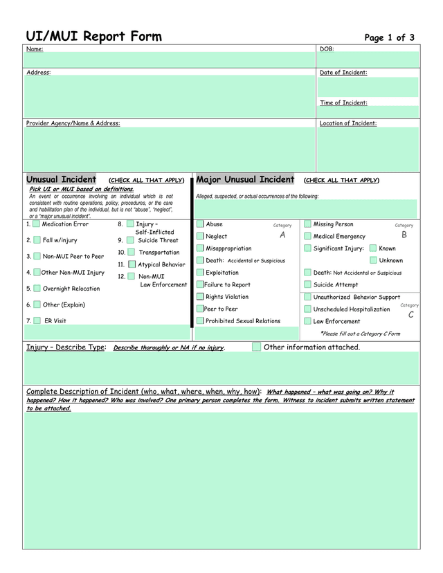 UIMUI Report Form screenshot