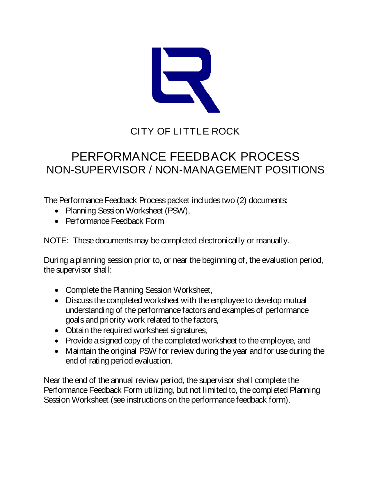 Performance Feedback Process For Non Supervisor  Non Management Positions screenshot