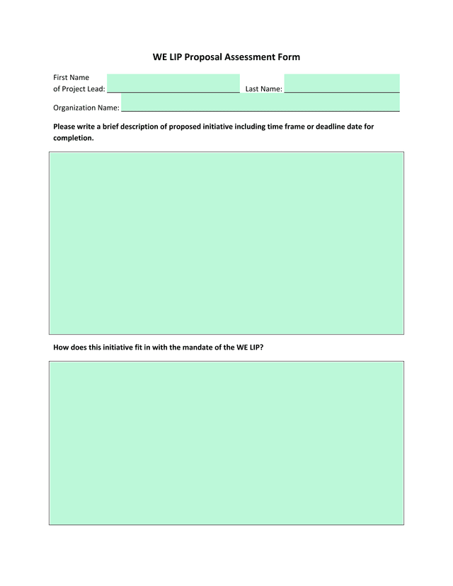 WE LIP Proposal Assessment Form screenshot