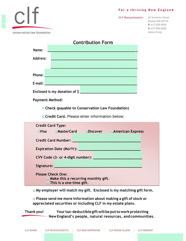 Contribution Form screenshot