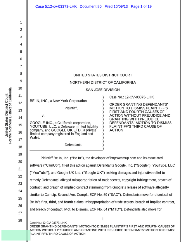 Order Granting Defendants Motion To Dismiss screenshot