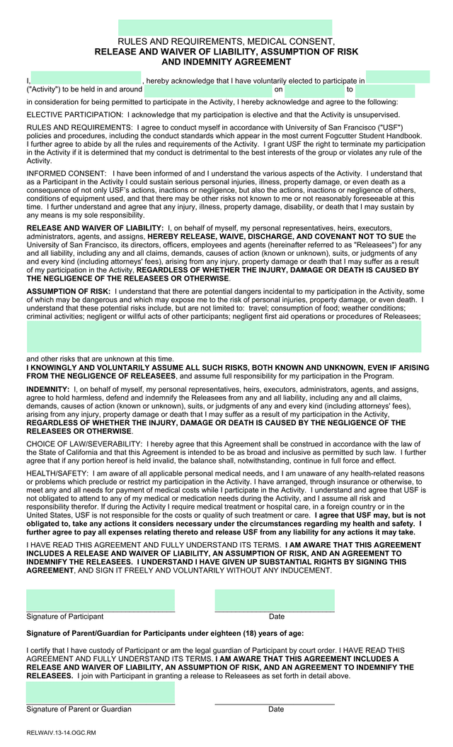Rules And Requirements, Medical Consent, Release And Waiver Of Liability, Assumption Of Risk And Ind screenshot
