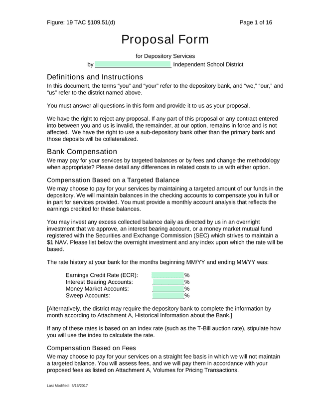 Proposal Form For Depository Services screenshot