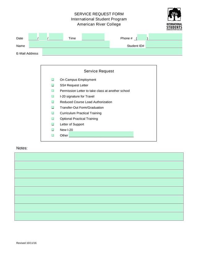 Service Request Form   International Student Program screenshot
