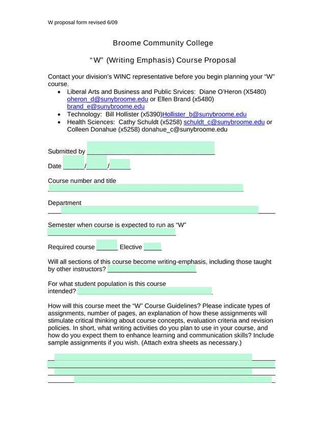 W Course Proposal Form screenshot