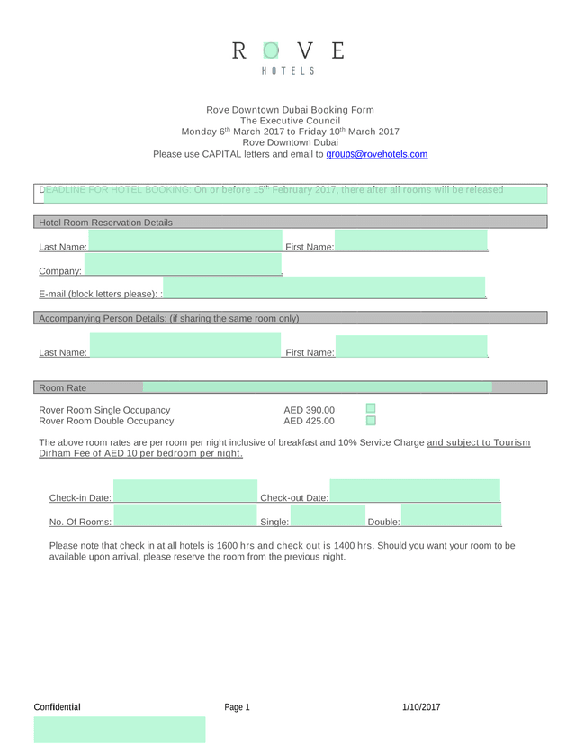 Rove Downtown Dubai Booking Form screenshot