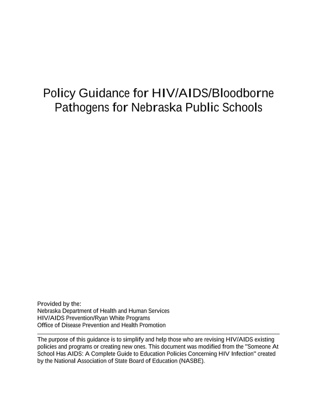 Policy Guidance For HIVAIDSBloodborne Pathogens For Nebraska Public Schools screenshot