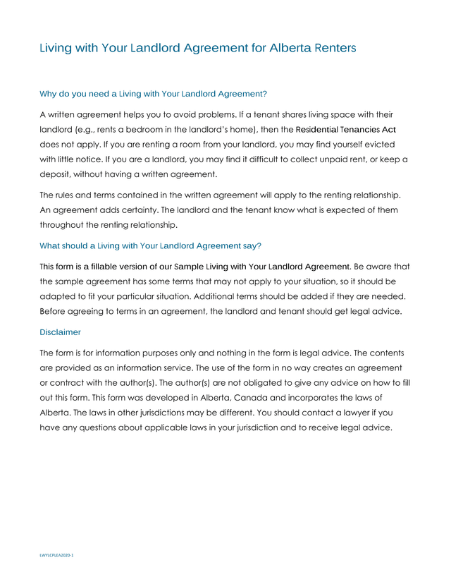 Living With Your Landlord Agreement For Alberta Renters screenshot