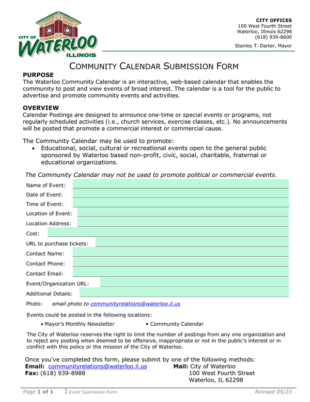 Community Calendar Submission Form screenshot