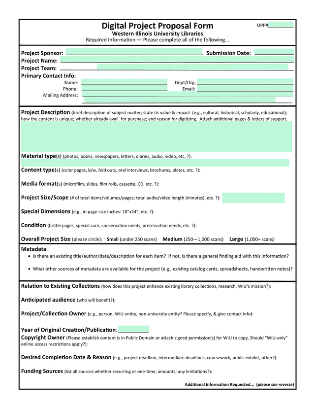 Digital Project Proposal Form screenshot