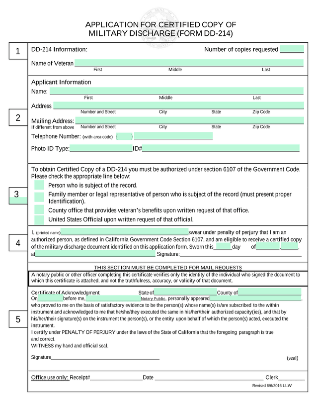 APPLICATION FOR CERTIFIED COPY OF MILITARY DISCHARGE (FORM DD 214) screenshot