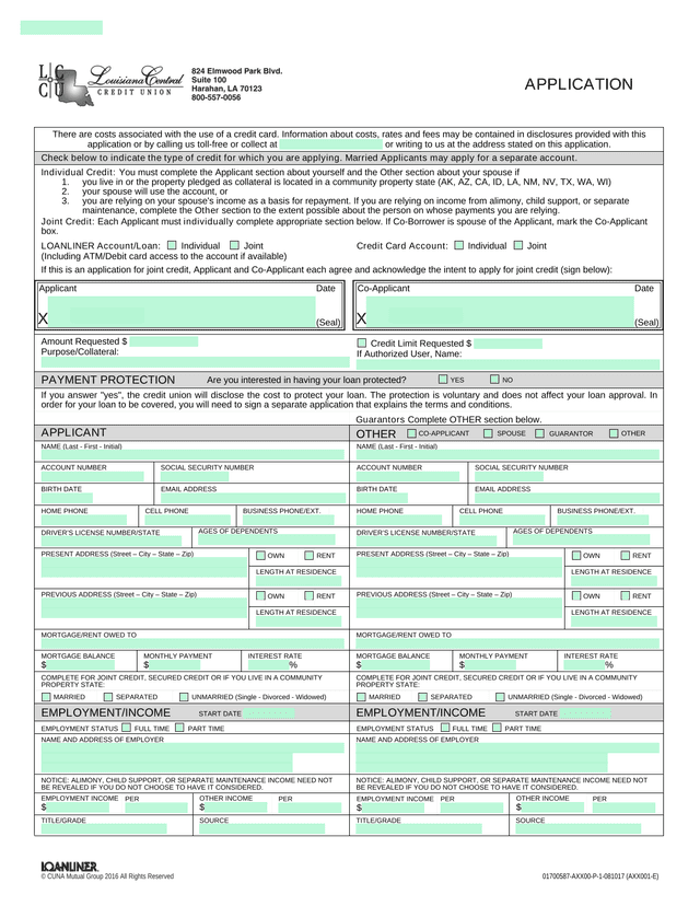LOANLINER AccountCredit Card Application screenshot