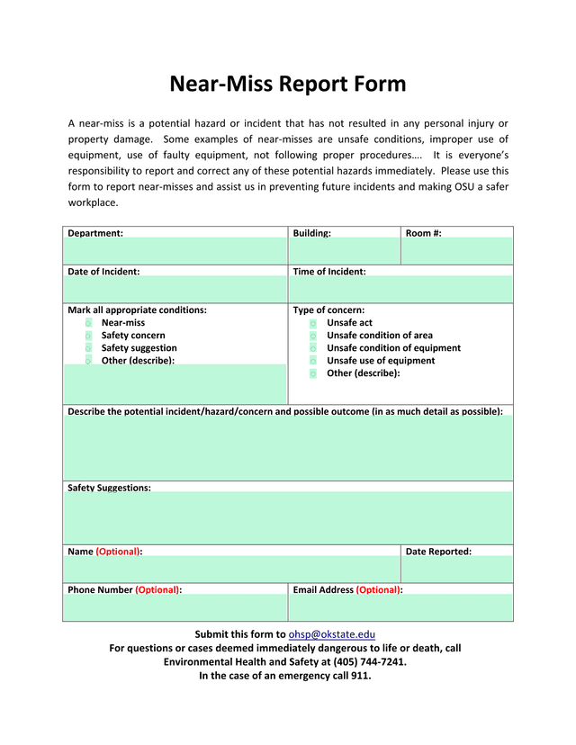 Near Miss Report Form screenshot