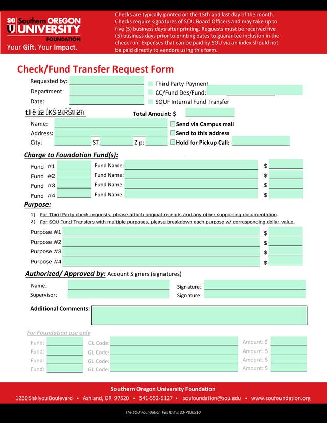 CheckFund Transfer Request Form screenshot
