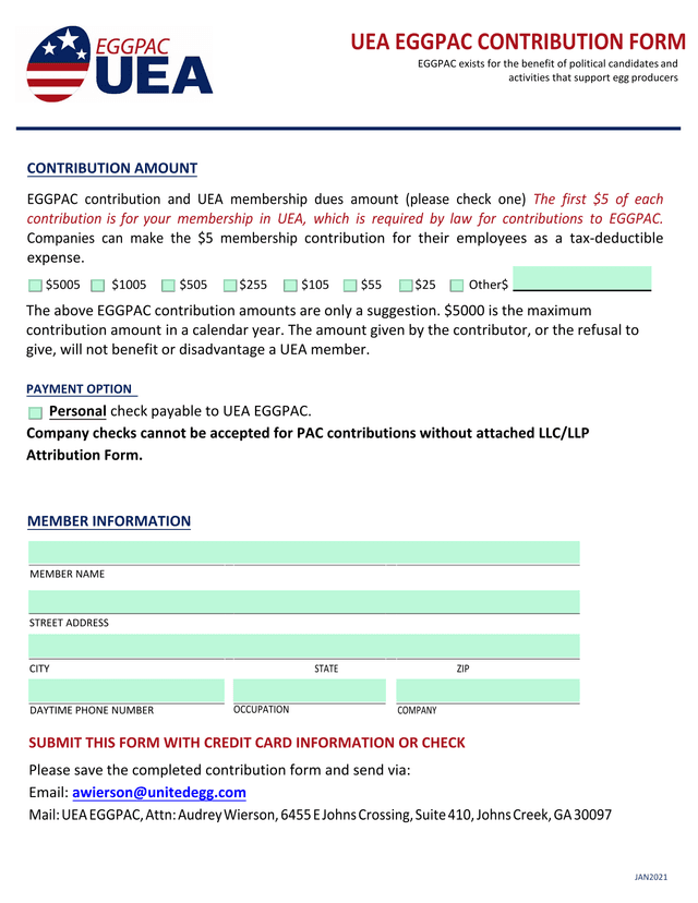 UEA EGGPAC Contribution Form screenshot