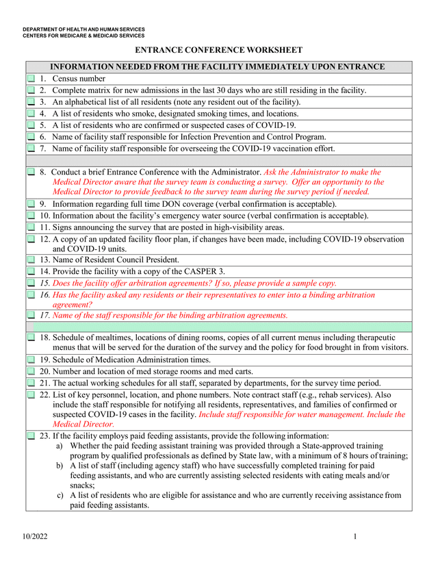 Entrance Conference Worksheet screenshot