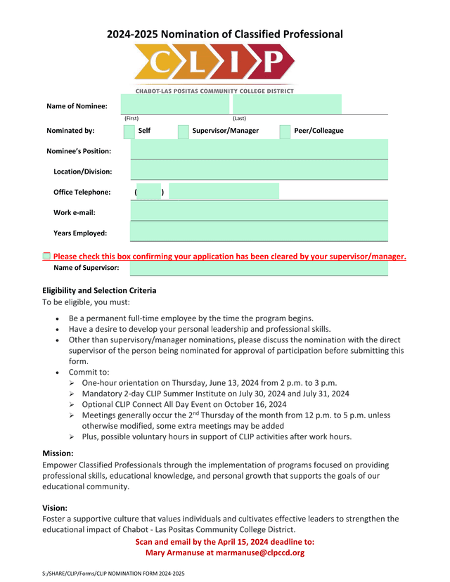 2024 2025 Nomination Of Classified Professional screenshot