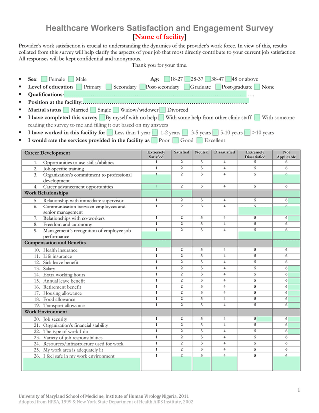 Healthcare Workers Satisfaction And Engagement Survey screenshot