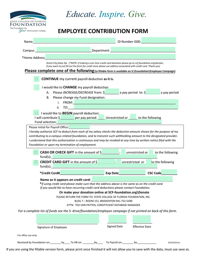 EMPLOYEE CONTRIBUTION FORM screenshot