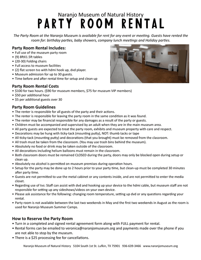 Naranjo Museum Of Natural History Party Room Rental screenshot